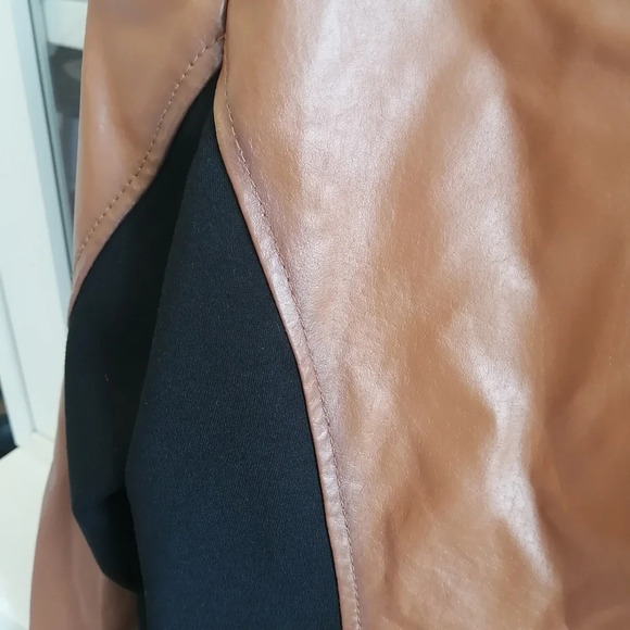 NWT Guillaume Leather Jacket Zip Front Brown with Black Stretch Sides Small - Picture 11 of 17